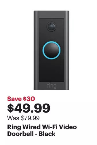 Best Buy Ring wired wi-fi video doorbell - black offer