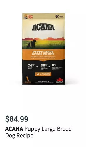 Petvalu Acana puppy large breed dog recipe offer