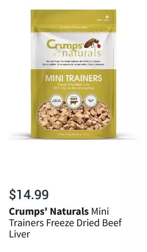 Petvalu Crumps' naturals mini trainers freeze dried beef liver offer