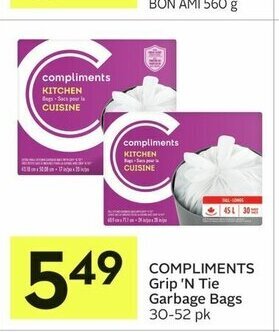 IGA COMPLIMENTS Grip 'N Tie Garbage Bags 30-52 pk offer