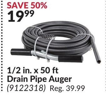 Princess Auto 1/2 in. x 50 ft drain pipe auger offer
