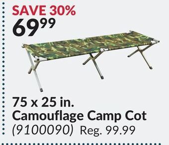 Princess Auto 75 x 25 in. camouflage camp cot offer