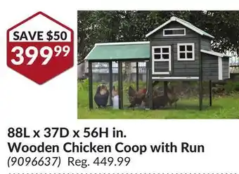 Princess Auto 88l x 37d x 56h in. wooden chicken coop with run offer