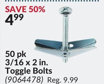 Princess Auto 50 pk 3/16 x 2 in. toggle bolts offer