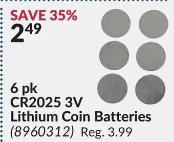 Princess Auto 6 pk cr2025 3v lithium coin batteries offer