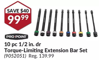 Princess Auto Pro.point 10 pc 1/2 in. dr torque-limiting extension bar set offer