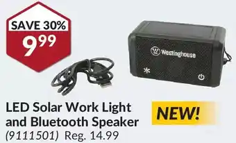 Princess Auto Westinghouse led solar work light and bluetooth speaker offer