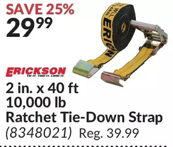 Princess Auto Erickson 2 in. x 40 ft 10,000 lb ratchet tie-down strap offer