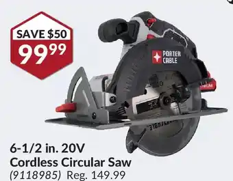 Princess Auto Porter cable 6-1/2 in. 20v cordless circular saw offer