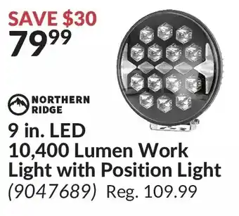 Princess Auto Northern ridge 9 in. led 10,400 lumen work light with position light offer