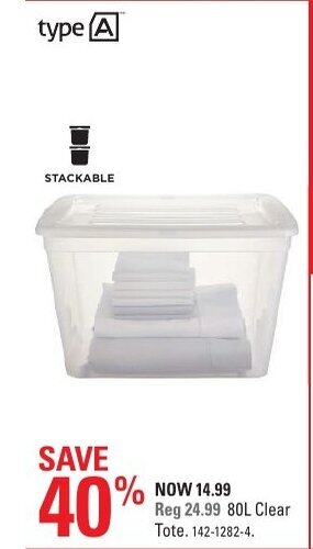 Canadian Tire 80L Clear Tote offer