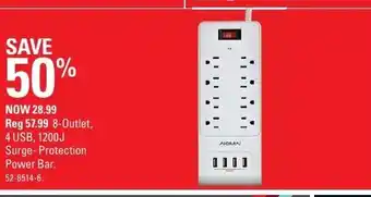 Canadian Tire 8-Outlet,4 USB 1200J Surge-Protection offer