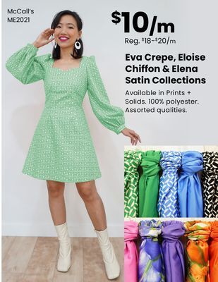 Fabricland Eva crepe, eloise chiffon & elena satin collections offer