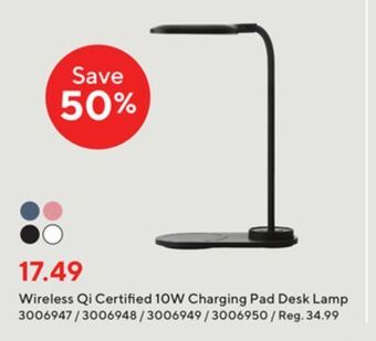 Staples Basic tech wireless qi certified 10w charging pad desk lamp offer