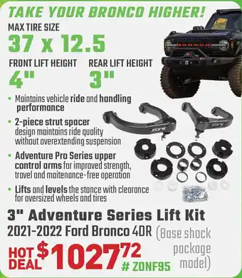 JB's Power Centre 3" Adventure Series Lift Kit 2021-2022 Ford Bronco 4DR (Base shock package model) offer