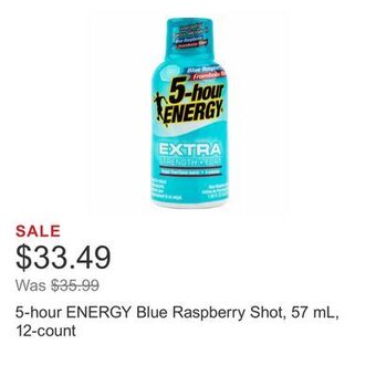 Costco 5-hour energy blue raspberry shot, 57 ml, 12-count offer