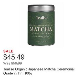 Costco Tealise organic japanese matcha ceremonial grade in tin, 100g offer