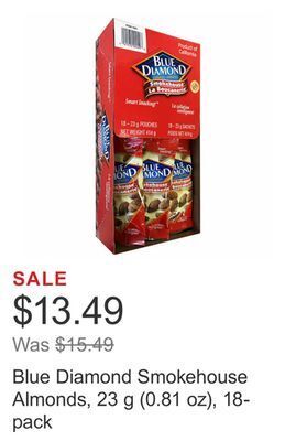 Costco Blue diamond smokehouse almonds, 23 g (0.81 oz), 18-pack offer