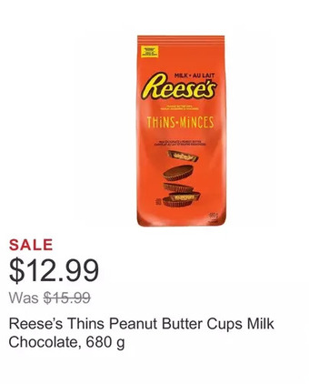Costco Reese’s thins peanut butter cups milk chocolate, 680 g offer