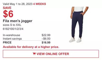 Costco Fila men's jogger offer