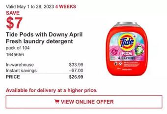 Costco Tide pods with downy april fresh laundry detergent offer