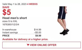 Costco Head men's short offer