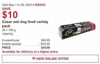 Costco Cesar wet dog food offer