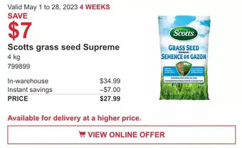 Costco Scotts grass seed supreme offer