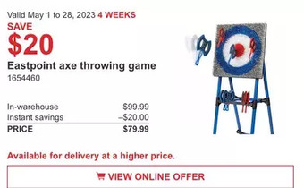 Costco Eastpoint axe throwing game offer