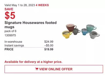 Costco Signature housewares footed mugs offer
