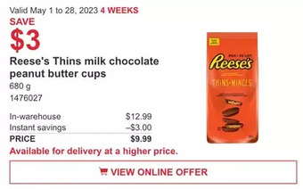 Costco Reese's thins milk chocolate peanut butter cups offer