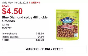 Costco Blue diamond spicy dill pickle almonds offer