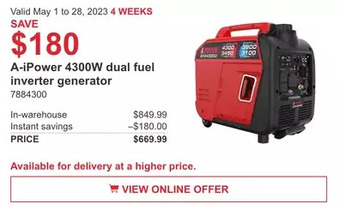 Costco A-ipower 4300w dual fuel inverter generator offer