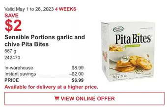 Costco Sensible portions garlic and chive pita bites offer