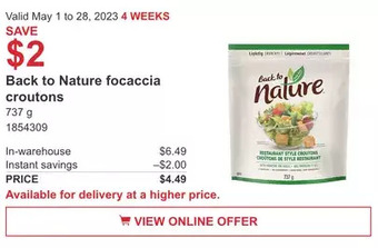Costco Back to nature focaccia croutons offer