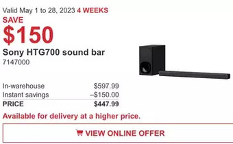 Costco Sony htg700 sound bar offer