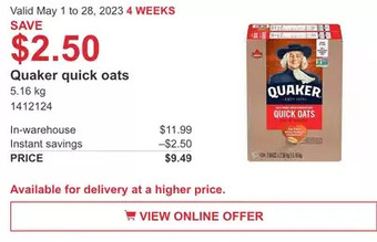 Costco Quaker quick oats offer