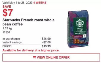 Costco Starbucks french roast whole bean coffee offer