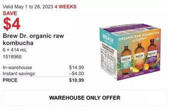 Costco Brew dr. organic raw kombucha offer