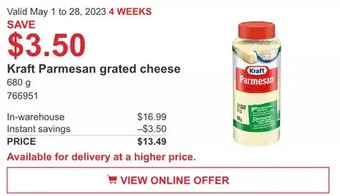 Costco Kraft parmesan grated cheese offer