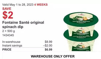 Costco Fontaine sante original spinach dip offer