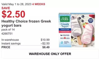 Costco Healthy choice frozen greek yogurt bars offer