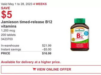 Costco Jamieson timed-release b12 vitamins offer