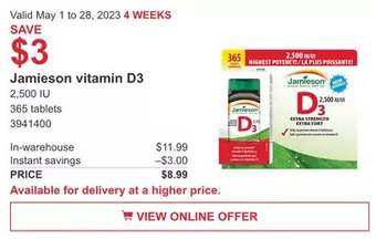 Costco Jamieson vitamin d3 offer