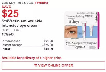 Costco Strivectin anti-wrinkle intensive eye cream offer