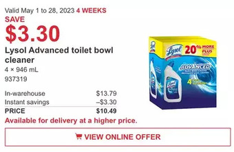 Costco Lysol advanced toilet bowl cleaner offer