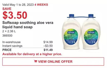 Costco Softsoap soothing aloe vera liquid hand soap offer