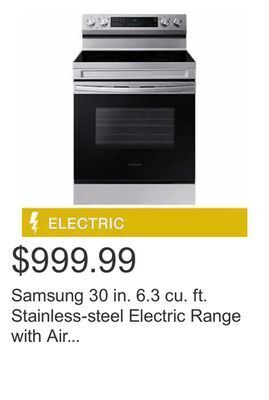 Costco Samsung 30 in. 6.3 cu. ft. stainless-steel electric range with air fry and built-in wi-fi offer