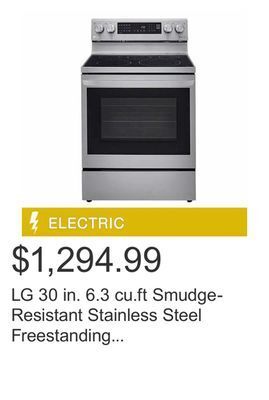 Costco Lg 30 in. 6.3 cu.ft smudge-resistant stainless steel freestanding instaview™ electric range with true convection and air fry offer
