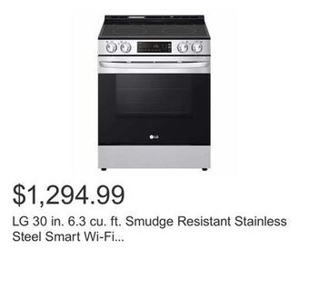 Costco Lg 30 in. 6.3 cu. ft. smudge resistant stainless steel smart wi-fi enabled electric slide-in range with easyclean offer